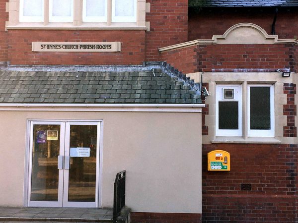 Defibrillator on a church